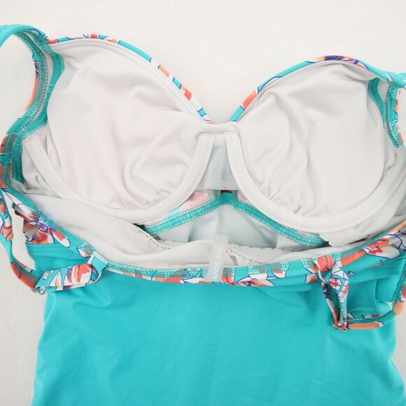 Lands End Tankini Top Blue Coral Floral Twist Front Ruched Built In Bra Size 2 - Picture 6 of 8